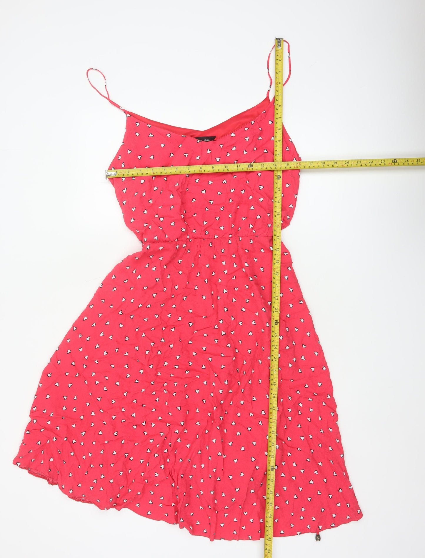 New Look Women’s Red Heart Print Long Fit & Flare Dress UK 14