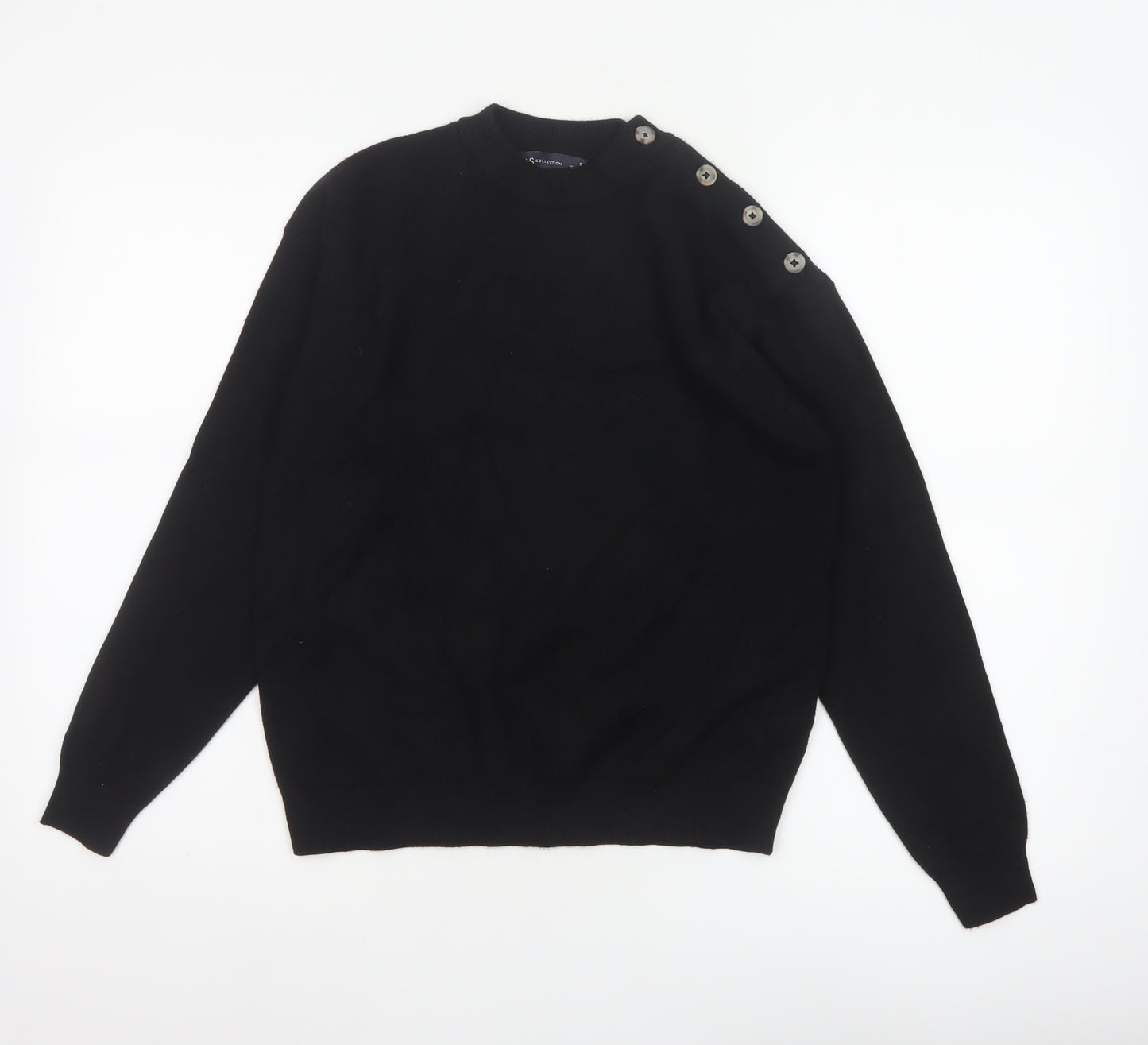 Marks & Spencer Women Black Size S Button Shoulder Knit Jumper