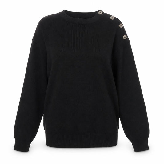 Marks & Spencer Women Black Size S Button Shoulder Knit Jumper