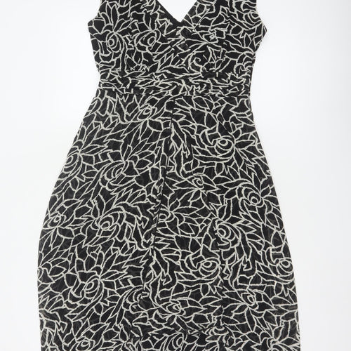 Collection Debenhams Women Black Floral A-Line Dress UK 12 Chiffon