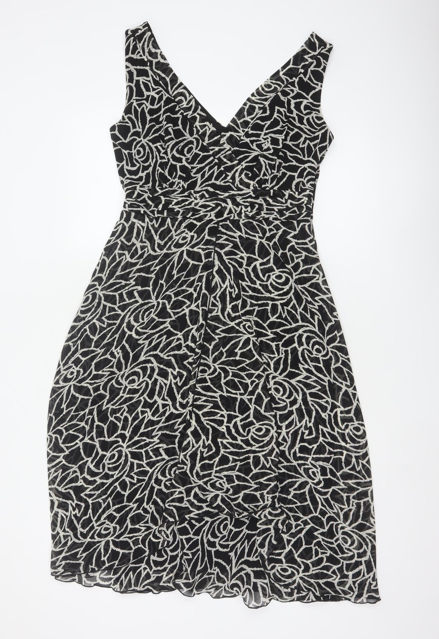 Collection Debenhams Women Black Floral A-Line Dress UK 12 Chiffon