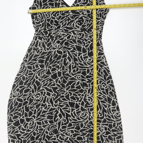 Collection Debenhams Women Black Floral A-Line Dress UK 12 Chiffon