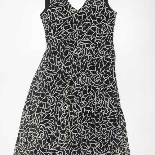 Collection Debenhams Women Black Floral A-Line Dress UK 12 Chiffon