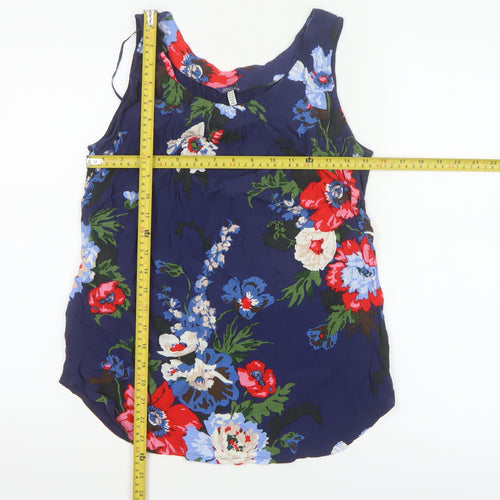 Joules Women Blue Floral Viscose UK 12 Camisole Tank Top