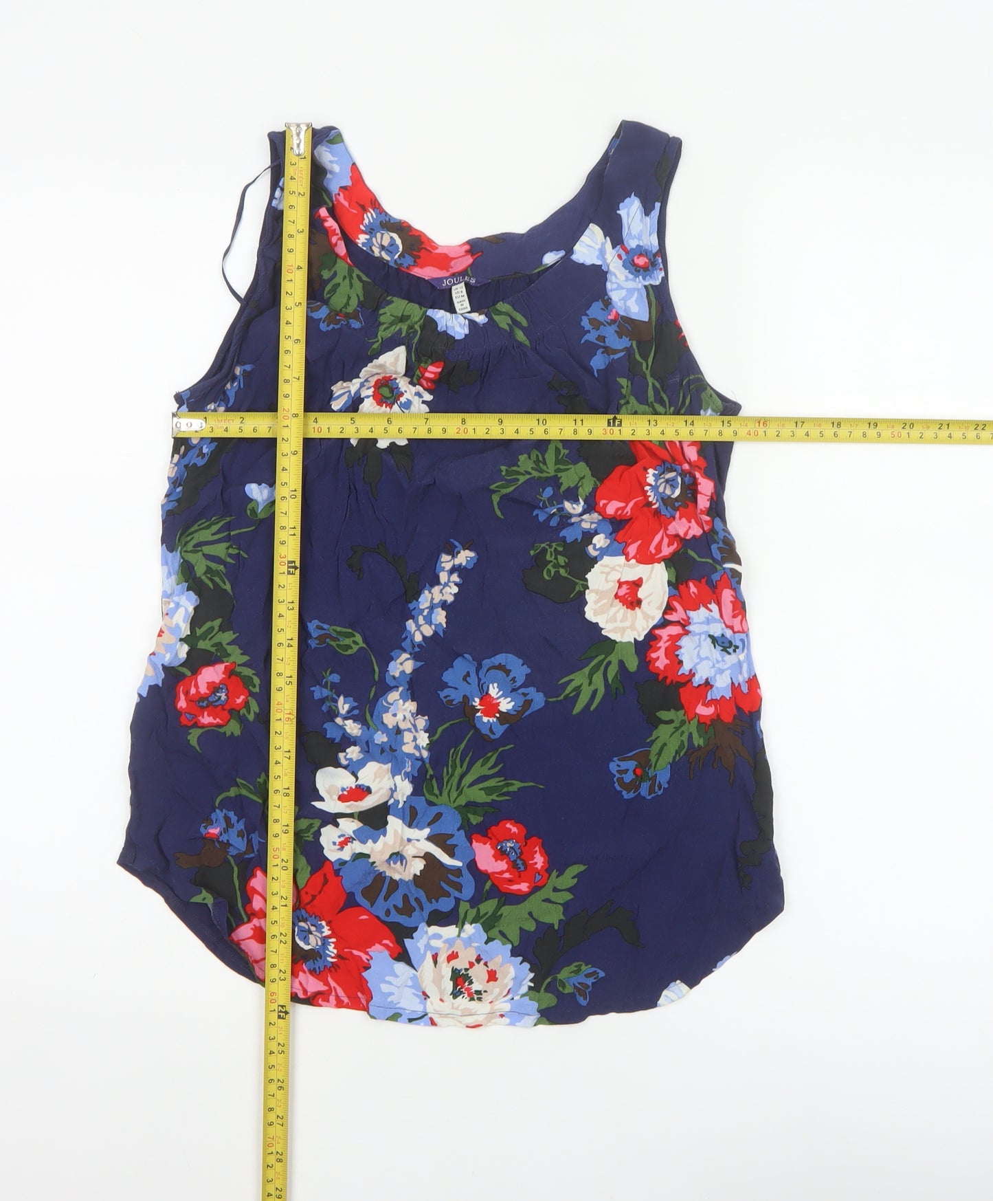 Joules Women Blue Floral Viscose UK 12 Camisole Tank Top
