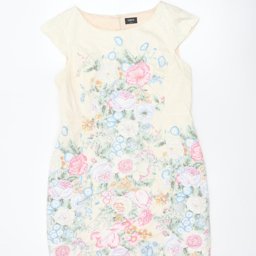 Oasis Women Multicoloured Floral Sheath Dress UK 14 Cap Sleeve Knee Length