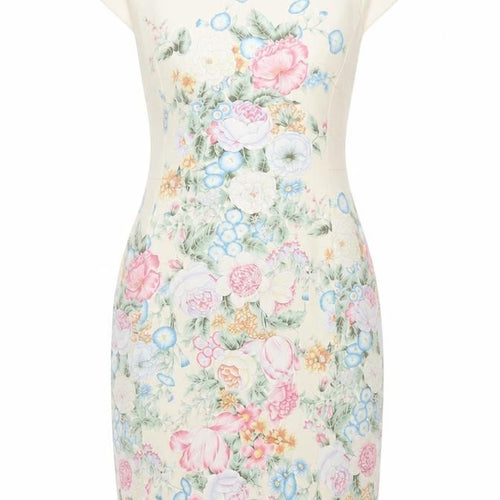 Oasis Women Multicoloured Floral Sheath Dress UK 14 Cap Sleeve Knee Length