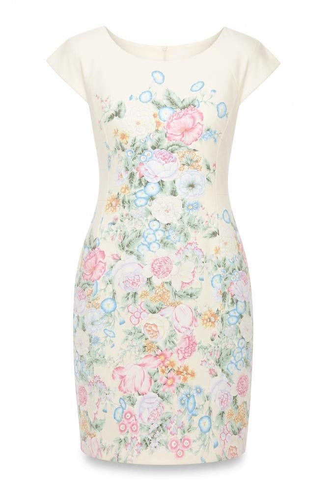 Oasis Women Multicoloured Floral Sheath Dress UK 14 Cap Sleeve Knee Length