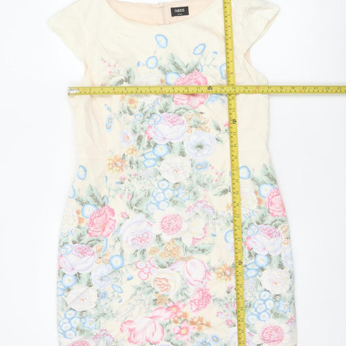 Oasis Women Multicoloured Floral Sheath Dress UK 14 Cap Sleeve Knee Length