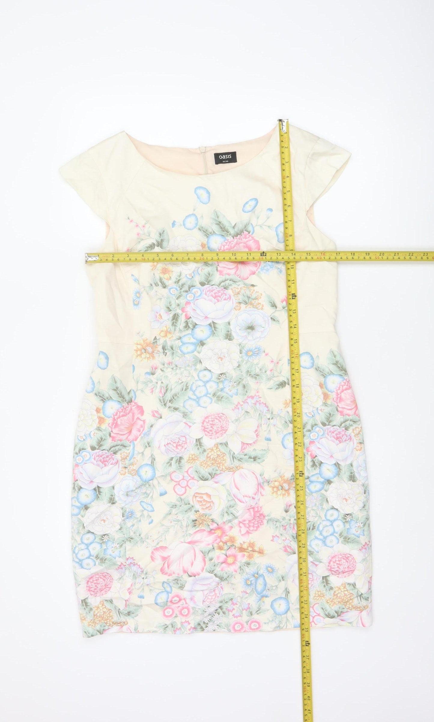Oasis Women Multicoloured Floral Sheath Dress UK 14 Cap Sleeve Knee Length
