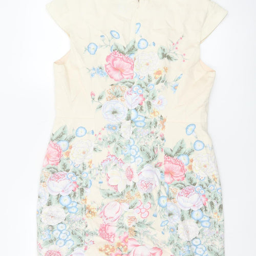 Oasis Women Multicoloured Floral Sheath Dress UK 14 Cap Sleeve Knee Length