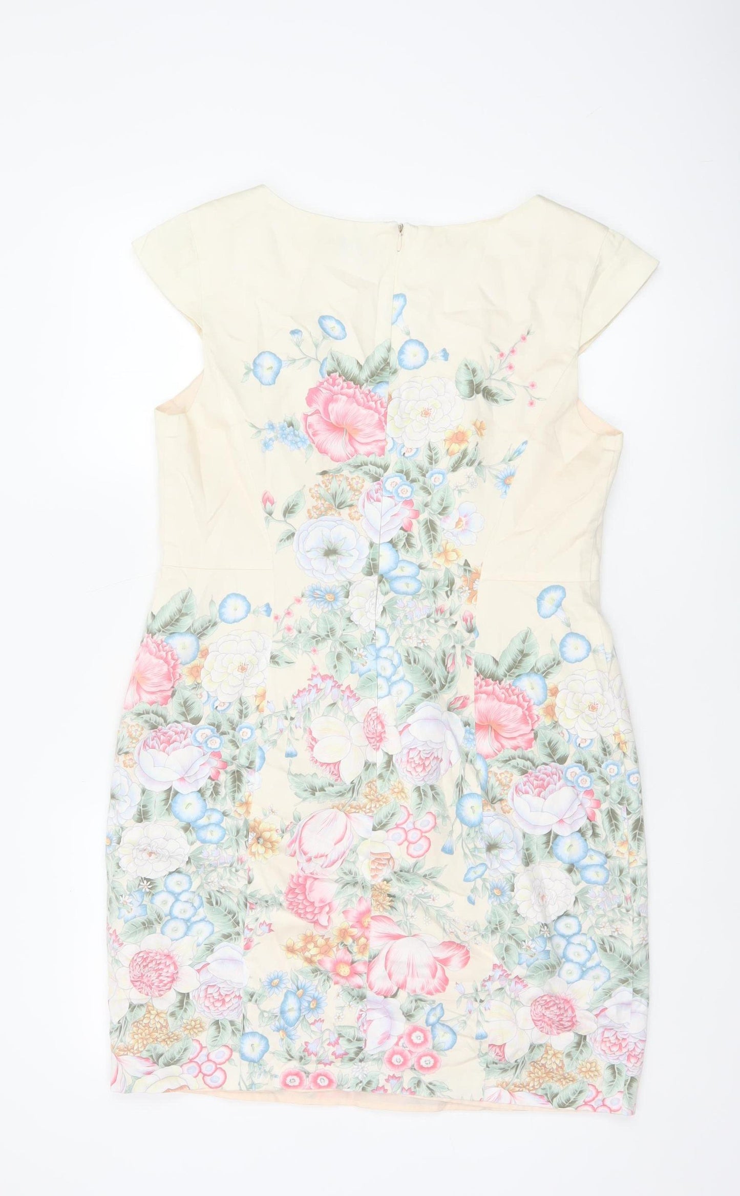 Oasis Women Multicoloured Floral Sheath Dress UK 14 Cap Sleeve Knee Length