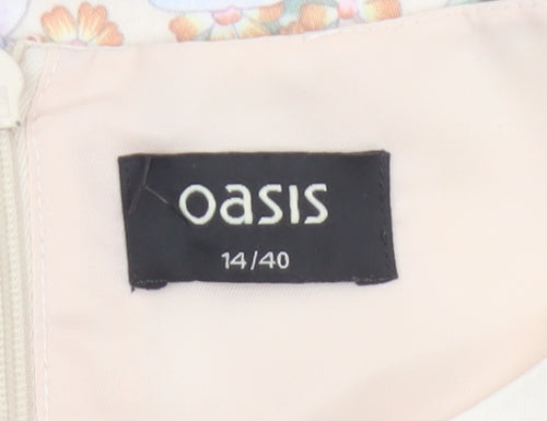 Oasis Women Multicoloured Floral Sheath Dress UK 14 Cap Sleeve Knee Length