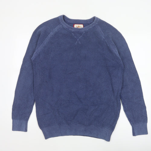 Joe Browns Men's Blue L Chunky Knit Crew Neck Cotton Pullover Jumper