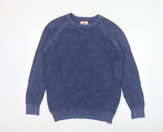 Joe Browns Men's Blue L Chunky Knit Crew Neck Cotton Pullover Jumper
