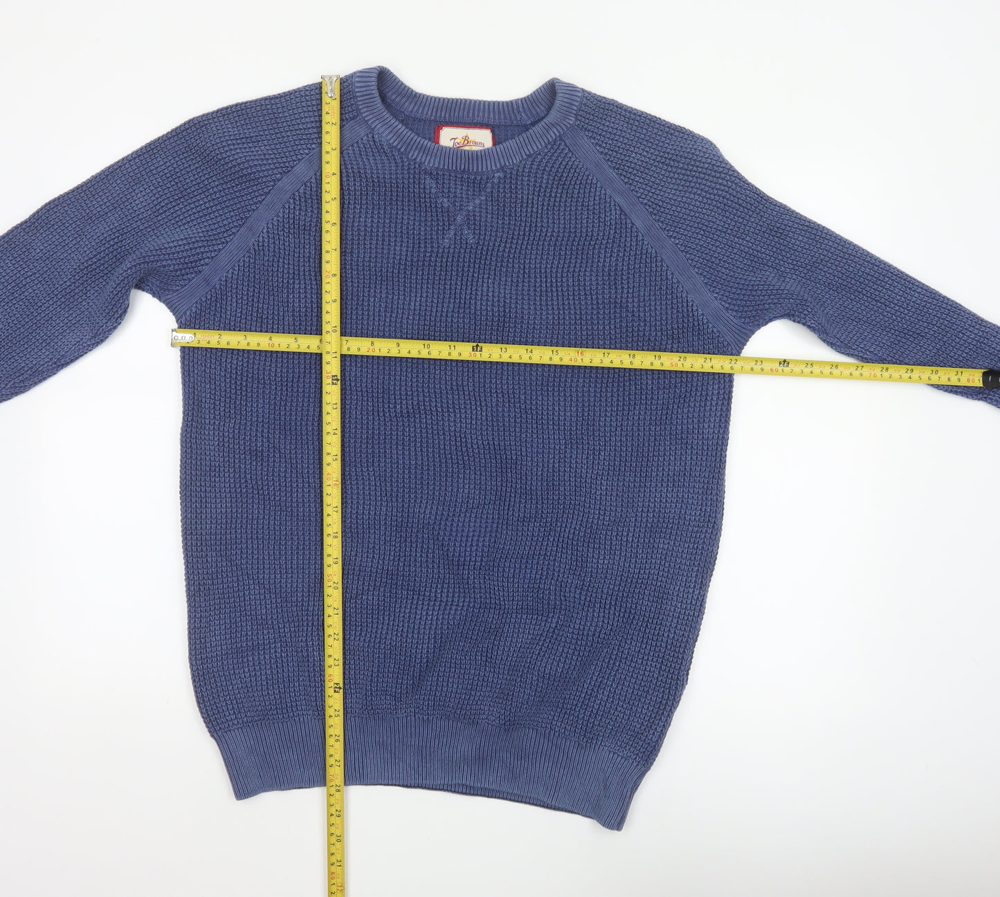 Joe Browns Men's Blue L Chunky Knit Crew Neck Cotton Pullover Jumper