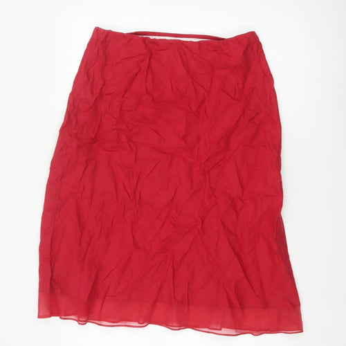 Marks & Spencer Women Red UK 14 Linen Floral Beaded A-Line Skirt