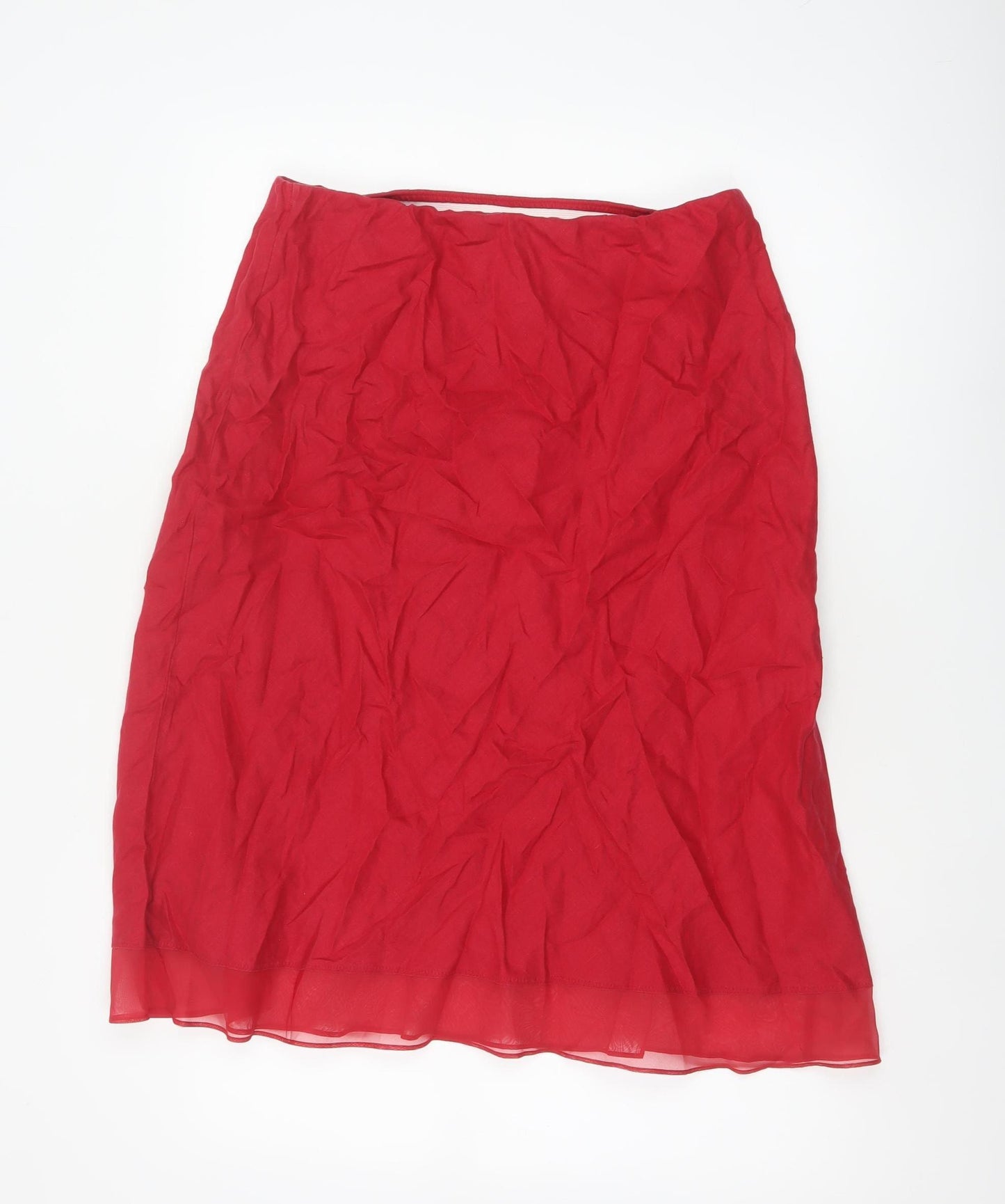 Marks & Spencer Women Red UK 14 Linen Floral Beaded A-Line Skirt