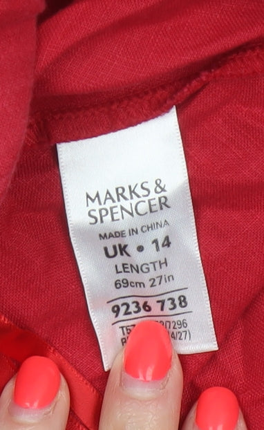 Marks & Spencer Women Red UK 14 Linen Floral Beaded A-Line Skirt