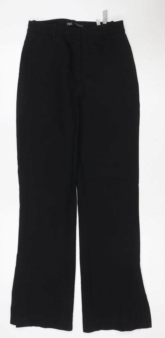 Zara Women Black UK 8 Straight Leg Stretch Tailored Trousers Workwear