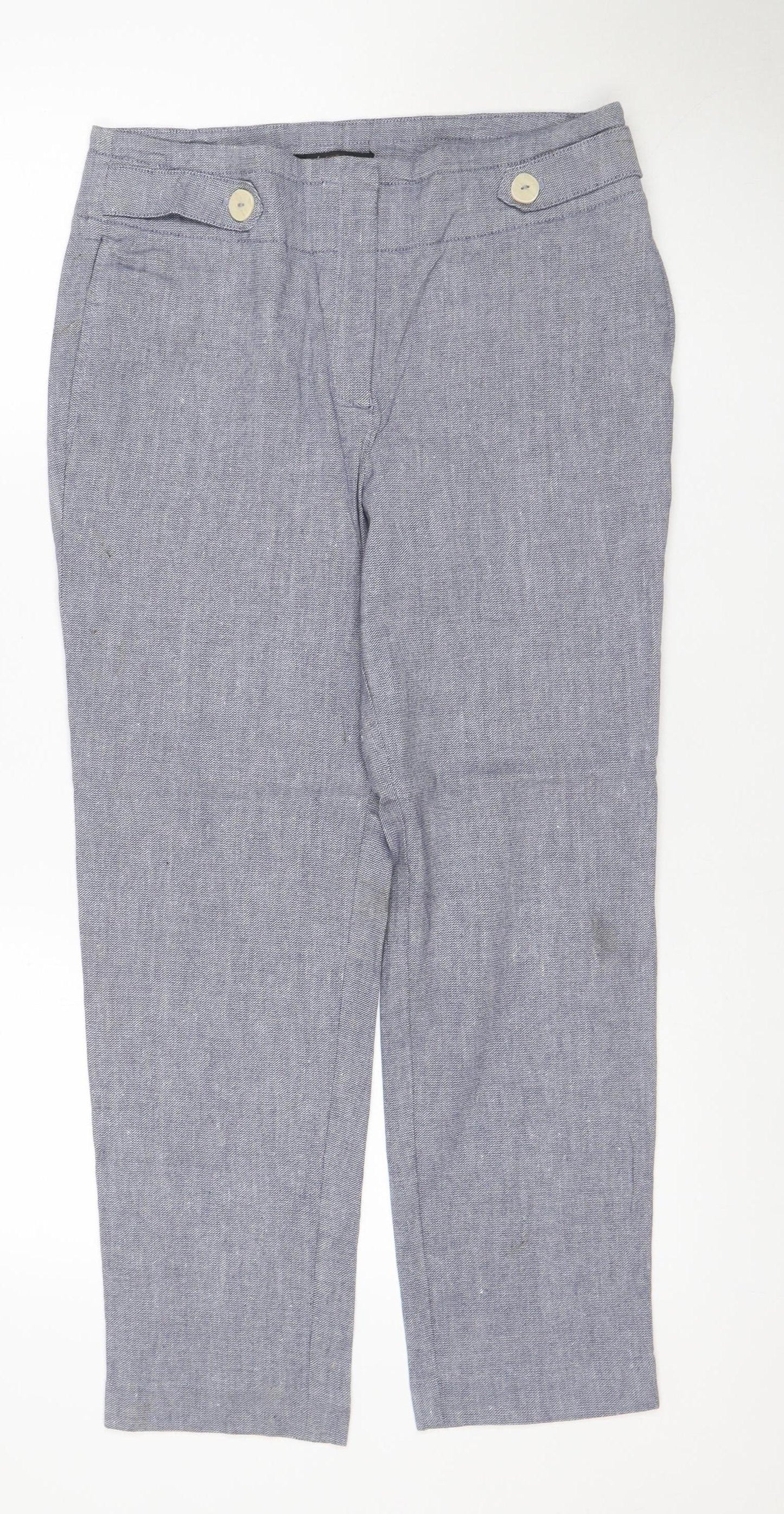 Next Women Grey UK 12 Linen Blend Straight Trousers Pockets