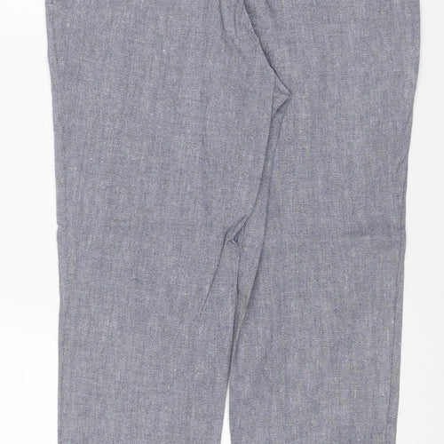 Next Women Grey UK 12 Linen Blend Straight Trousers Pockets