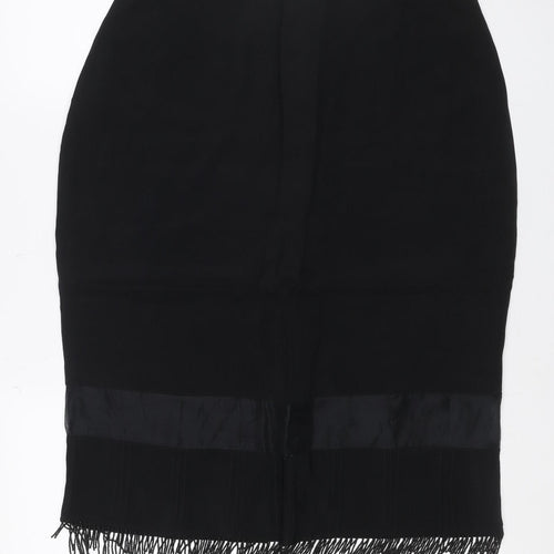 Kaiko Women's Black UK 14 Silk Fringe Beaded Pencil Knee Skirt