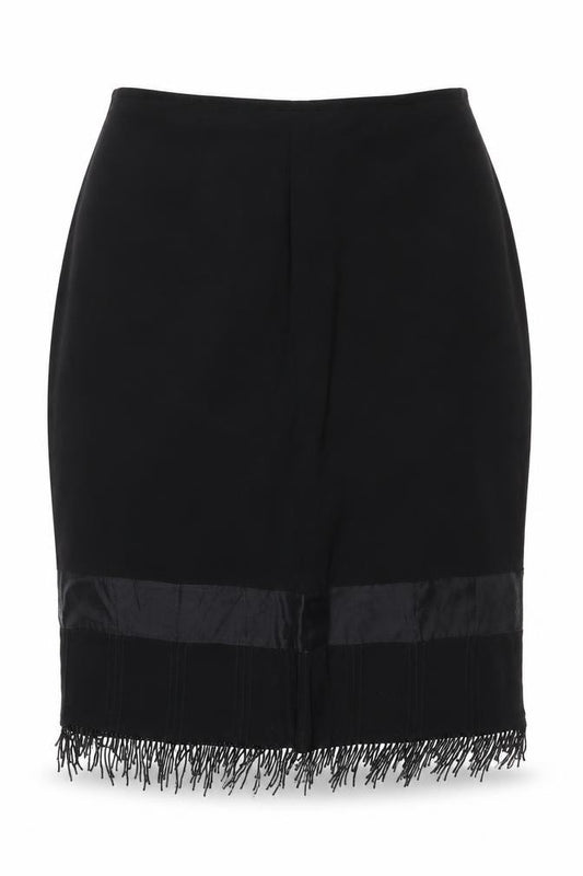 Kaiko Women's Black UK 14 Silk Fringe Beaded Pencil Knee Skirt