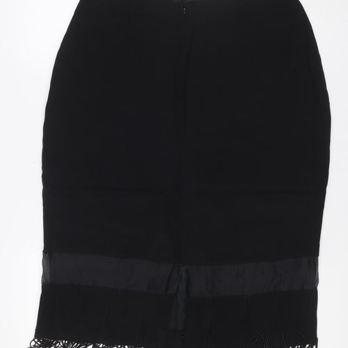 Kaiko Women's Black UK 14 Silk Fringe Beaded Pencil Knee Skirt