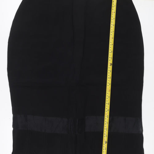 Kaiko Women's Black UK 14 Silk Fringe Beaded Pencil Knee Skirt