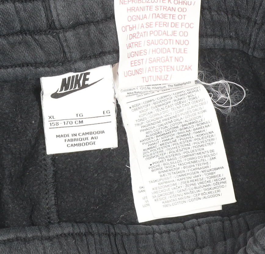 Nike Boys Black 158 Jogger Sweatpants Cotton Blend Drawstring Logo