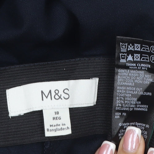 Marks and Spencer Women’s Blue Size 18 Regular Wide-Leg Stretch Trousers
