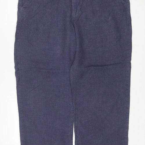 Marks & Spencer Women’s Blue Linen Straight Trousers UK 16 34W 29L