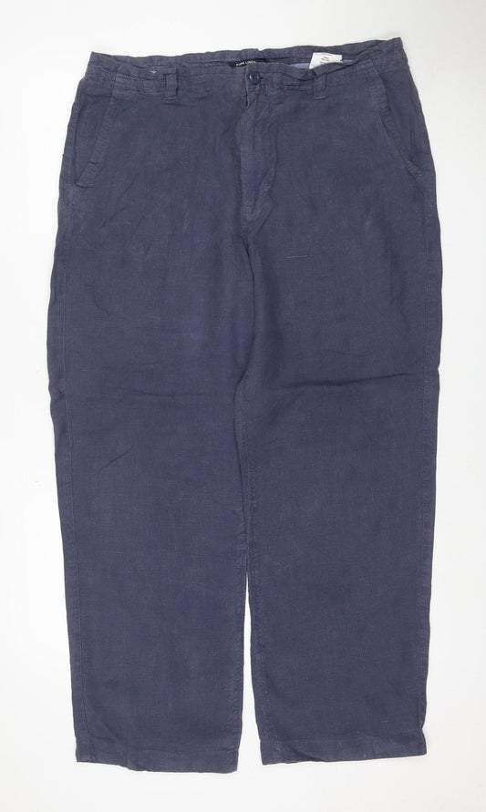 Marks & Spencer Women’s Blue Linen Straight Trousers UK 16 34W 29L