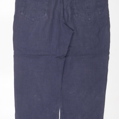 Marks & Spencer Women’s Blue Linen Straight Trousers UK 16 34W 29L