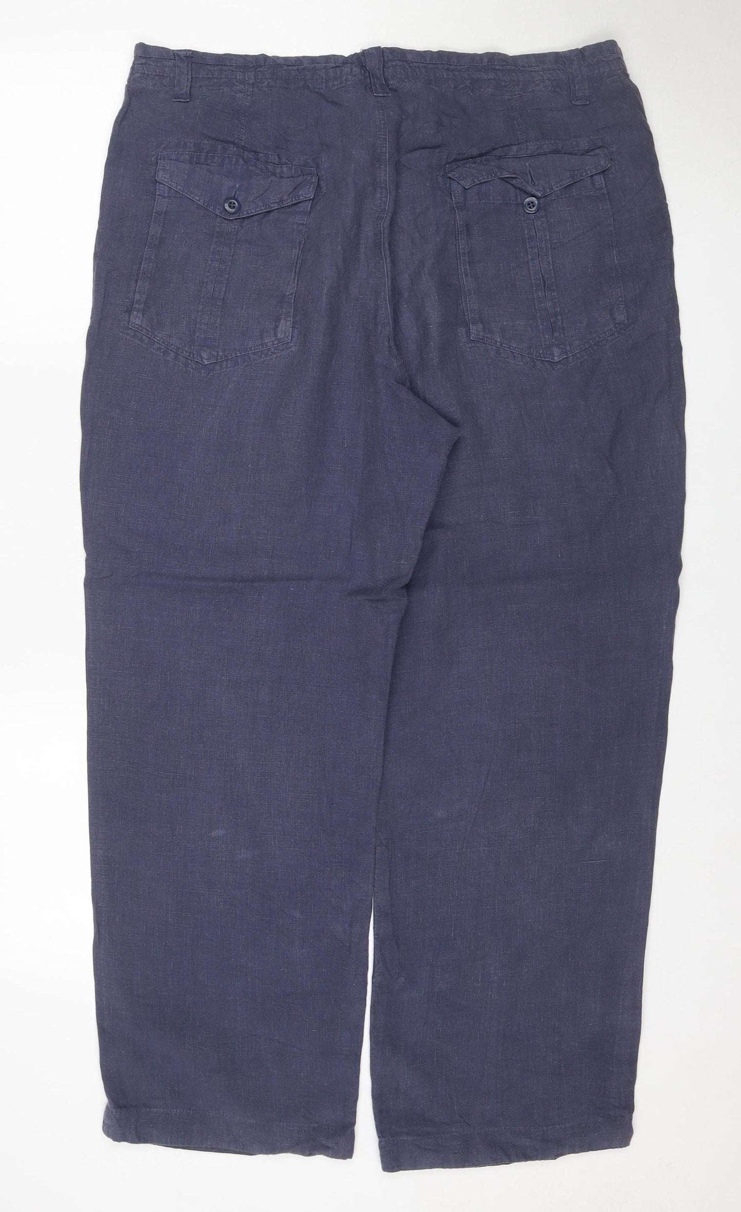 Marks & Spencer Women’s Blue Linen Straight Trousers UK 16 34W 29L