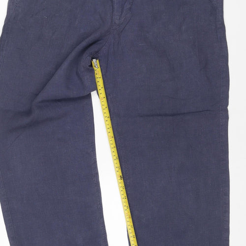 Marks & Spencer Women’s Blue Linen Straight Trousers UK 16 34W 29L