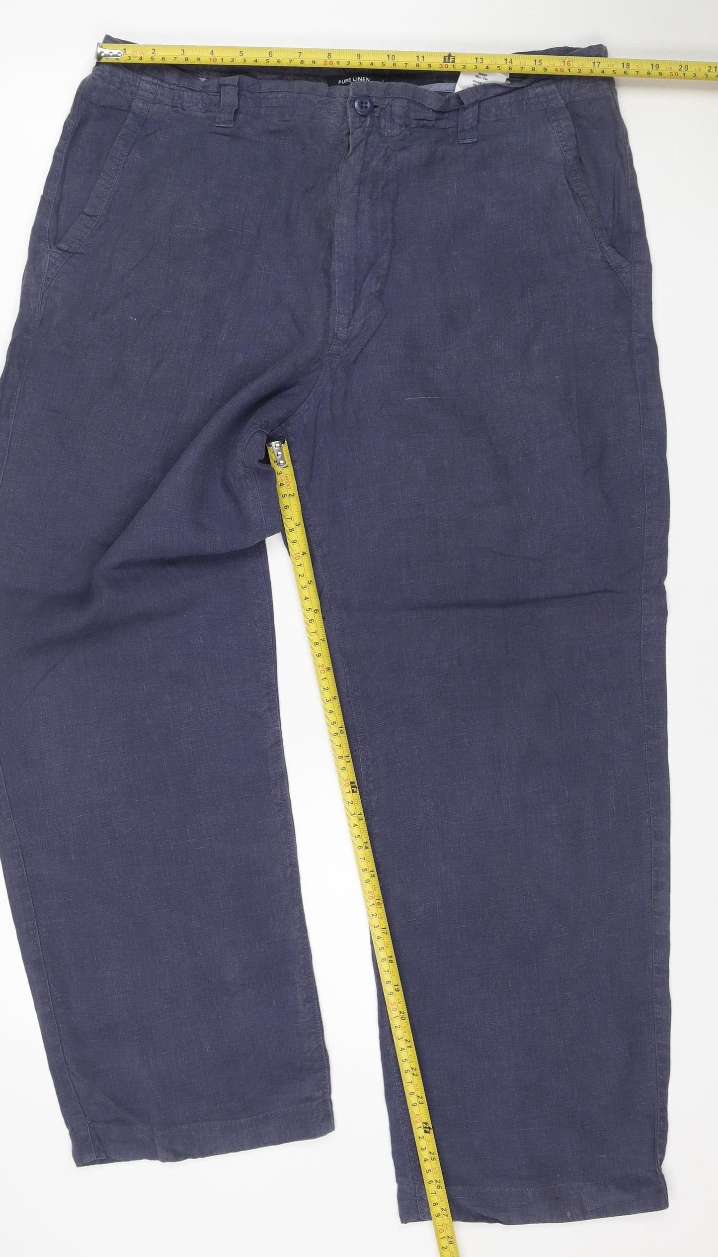 Marks & Spencer Women’s Blue Linen Straight Trousers UK 16 34W 29L