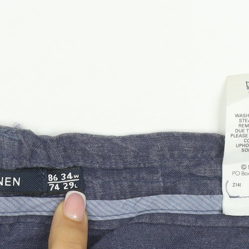Marks & Spencer Women’s Blue Linen Straight Trousers UK 16 34W 29L