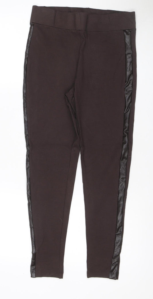 Marks and Spencer Women's Black UK 12 Regular Faux Leather Panel Leggings