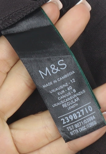 Marks and Spencer Women's Black UK 12 Regular Faux Leather Panel Leggings