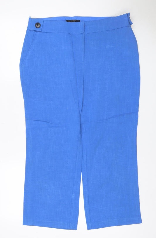 Next Women’s Blue Linen Blend Tailored Straight Trousers UK 12