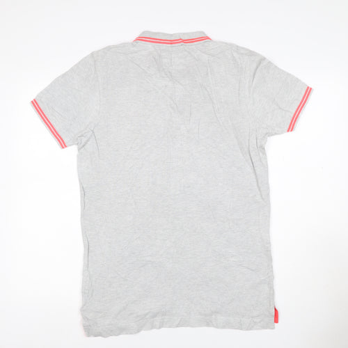 Superdry Men’s Grey Pink Trim Logo Cotton Polo Shirt M