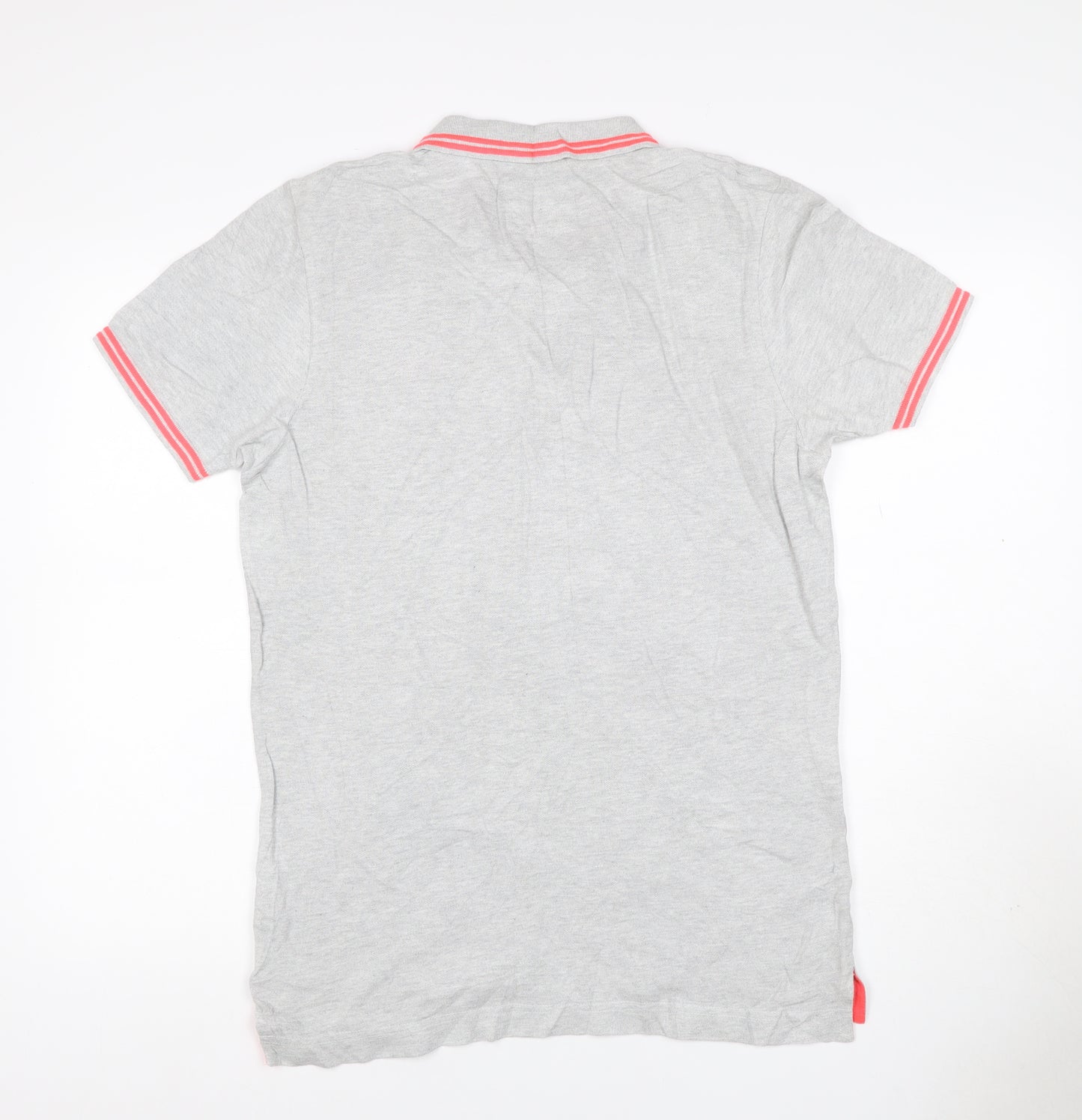 Superdry Men’s Grey Pink Trim Logo Cotton Polo Shirt M