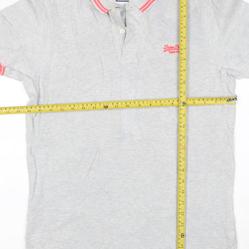 Superdry Men’s Grey Pink Trim Logo Cotton Polo Shirt M