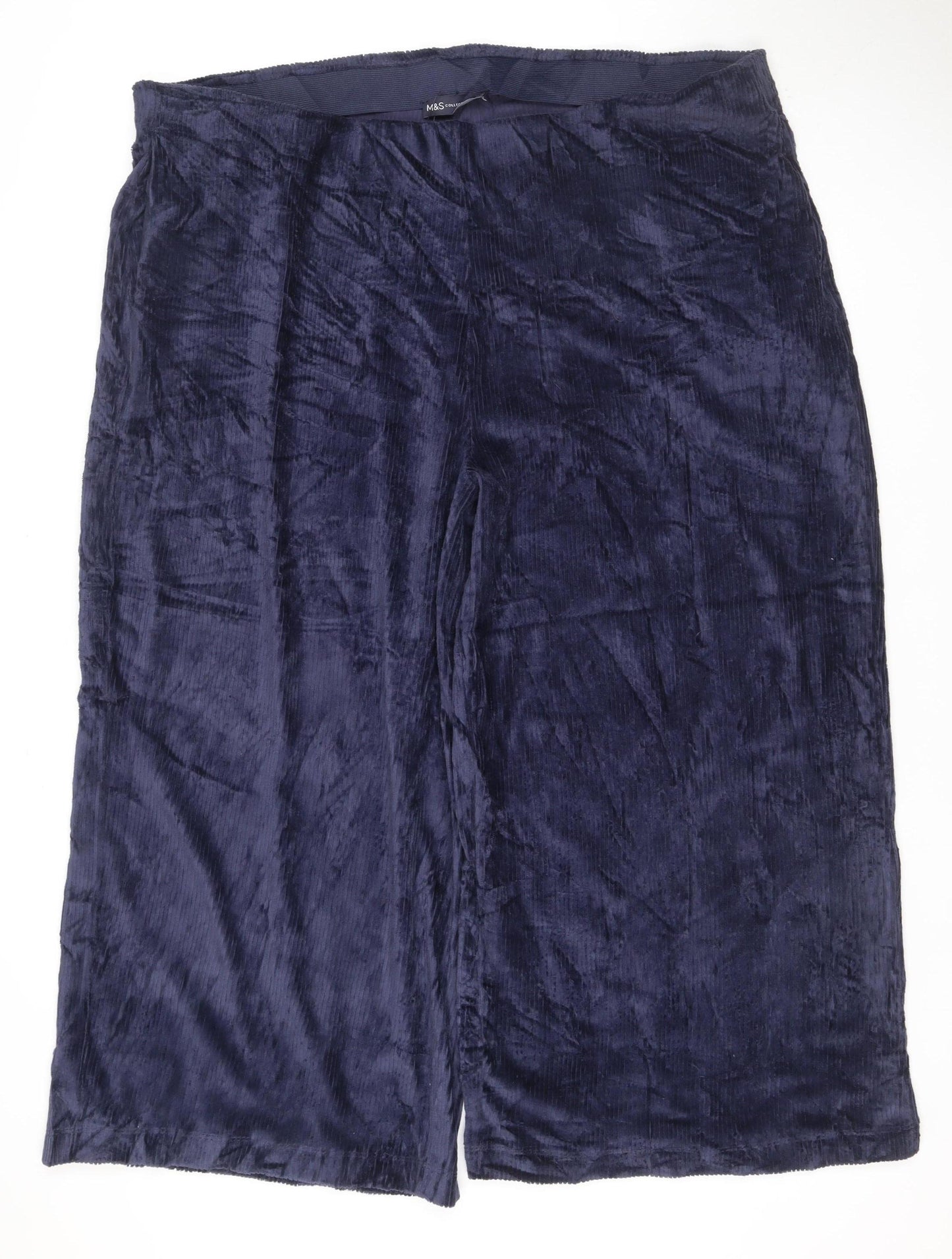 M&S Collection Women’s Navy Blue Velvet Trousers UK 22 Short Stretch