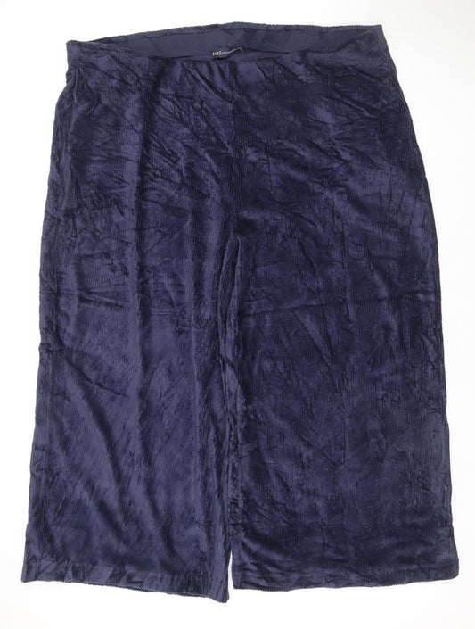 M&S Collection Women’s Navy Blue Velvet Trousers UK 22 Short Stretch