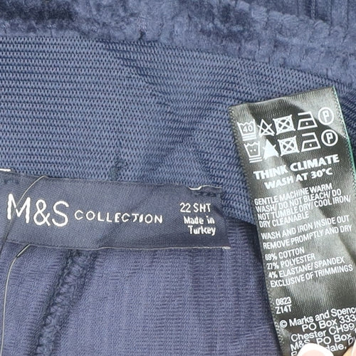 M&S Collection Women’s Navy Blue Velvet Trousers UK 22 Short Stretch