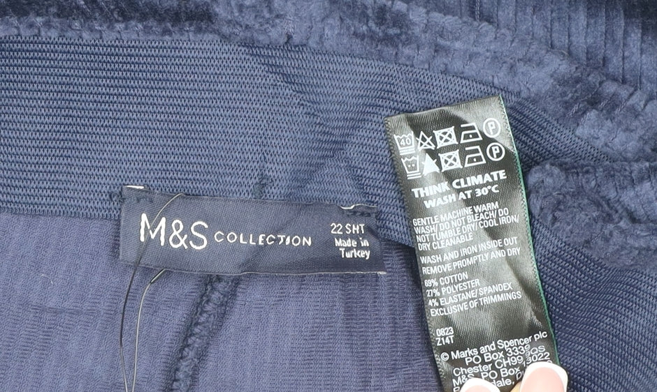 M&S Collection Women’s Navy Blue Velvet Trousers UK 22 Short Stretch
