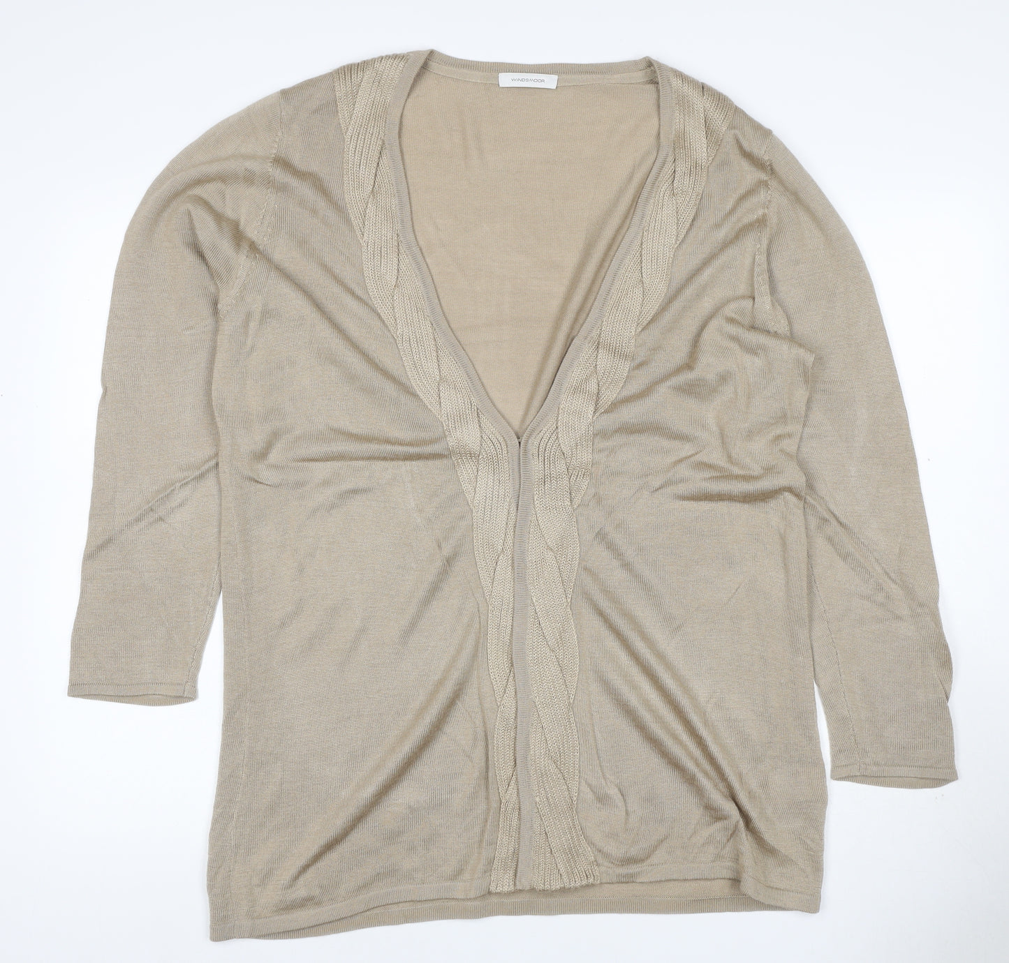 Windsmoor Women’s Beige L Open Cable-Knit V-Neck Longline Cardigan